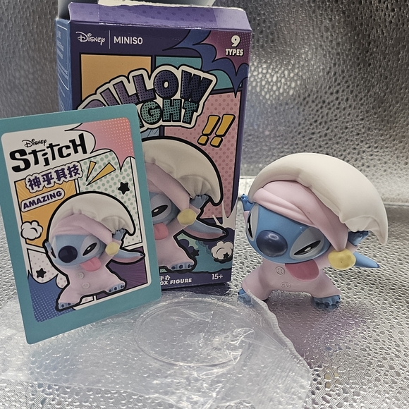 Disney Other - Disney Miniso Stitch Pillow Night Blind Box Figure w/ Card & Box Complete
